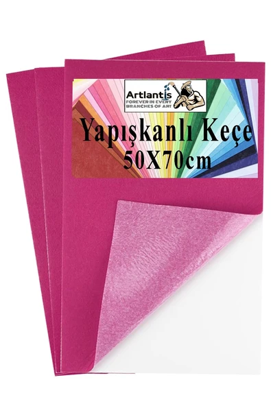 Pembe Yapışkanlı Keçe 50x70 cm 3 Adet 2.0 mm Kendinden Yapışkanlı Renkli Hobi Keçesi Elişi Keçe Kumaşı Anasınıfı