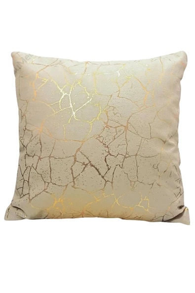 Altın Varaklı Yaldızlı Dekoratif Şık Tekli Kırlent Kılıfı  - SARI - 3