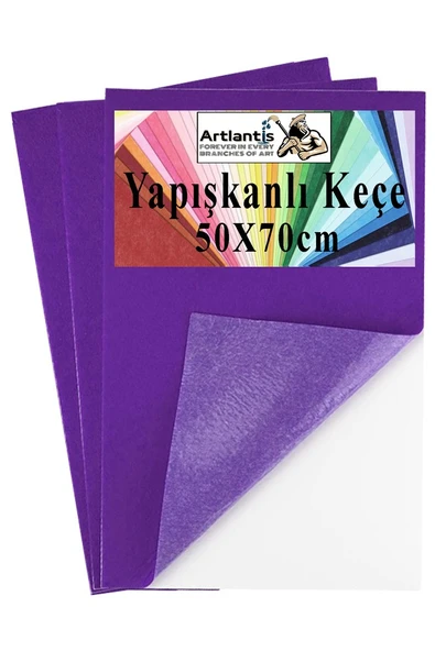 Mor Yapışkanlı Keçe 50x70 cm 3 Adet 2.0 mm Kendinden Yapışkanlı Renkli Hobi Keçesi Elişi Keçe Kumaşı Anasınıfı