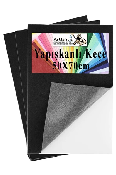Siyah Yapışkanlı Keçe 50x70 cm 3 Adet 2.0 mm Kendinden Yapışkanlı Renkli Hobi Keçesi Elişi Keçe Kumaşı Anasınıfı