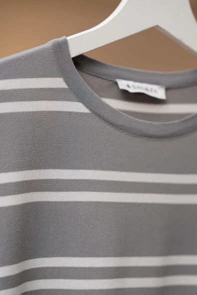 San&Fa Bisiklet Yaka Çizgili Rayon Kumaş Slimfit T-shirt - 9