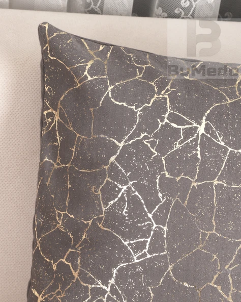 Altın Varaklı Yaldızlı Dekoratif Şık Tekli Kırlent Kılıfı  - FÜME - 2