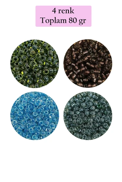 Dökme Cam Kum Boncuk (8/0) 3 mm - 4 Renk - Toplam 80 Gram - BNC423