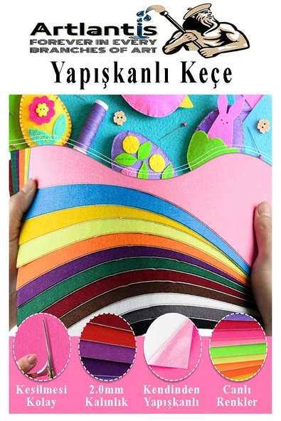 Sarı Yapışkanlı Keçe 50x70 cm 3 Adet 2.0 mm Kendinden Yapışkanlı Renkli Hobi Keçesi Elişi Keçe Kumaşı Anasınıfı - 2