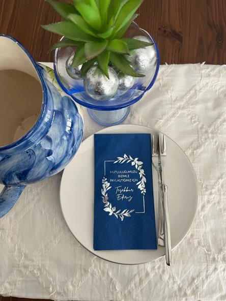 Gümüş Yaldızlı Lacivert Mutluluğumuzu Bizimle Paylaştığınız İçin Teşekkür Ederiz Peçete 16 Adet ürün görseli 1