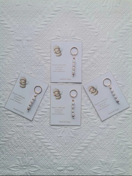 100 Adet Beyaz Anahtarlık Dualarla Büyü Yazılı Hastane,Yeni Doğan, 40 Mevlidi, Dağıtmalık Hediyelik ürün görseli