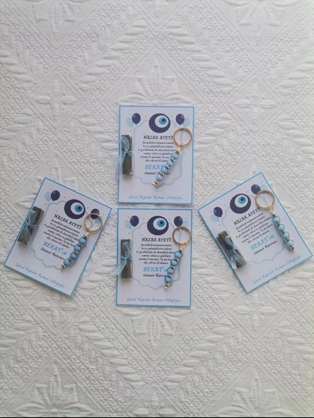 48 Adet Nazar Ayeti Mavi Anahtarlık ve Paketlenmiş Kına Sünnet Hatırası Dağıtmalık Hediyelik ürün görseli