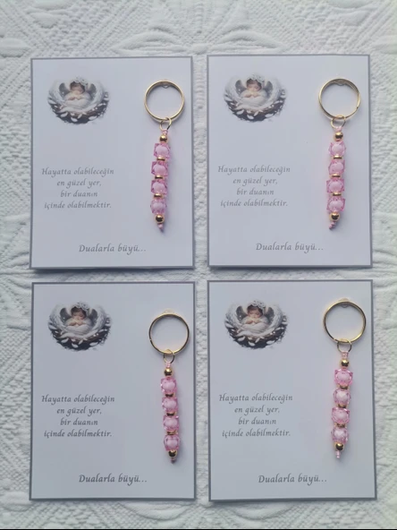 72 Adet Dualarla Büyü Yazılı Hastane,Yeni Doğan, 40 Mevlidi, Dağıtmalık Pembe Anahtarlık Hediyelik - 3