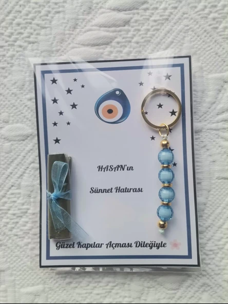24 Adet Mavi Anahtarlık ve Paketlenmiş Kına Sünnet Mevlidi Düğünü Hatırası Dağıtmalık Hediyelik - Resim 4