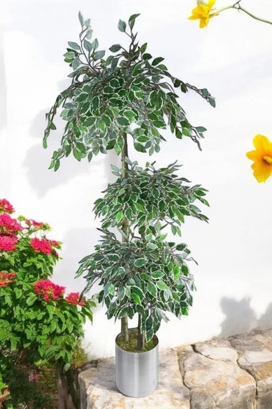 Nettenevime Yapay Ağaç 3 Katlı Yeşil-Beyaz Benjamin 180cm Yapay Çiçek Dekoru - Resim 6