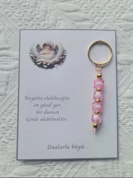 24 Adet Dualarla Büyü Yazılı Hastane,Yeni Doğan, 40 Mevlidi, Dağıtmalık Pembe Anahtarlık Hediyelik - Resim 2