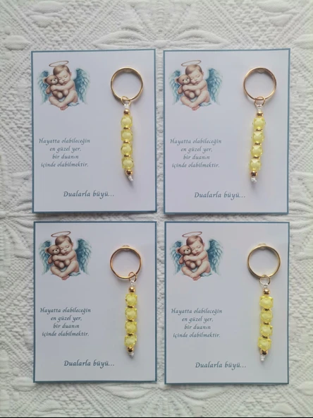 24 Adet Yeni Doğan Hastane ve 40 Mevlidi Bebek Mevlidi Dağıtmalık Sarı Anahtarlık Hediyelik - Resim 3