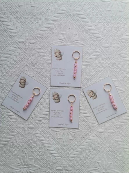 100 Adet Pembe Anahtarlık Dualarla Büyü Yazılı Hastane,Yeni Doğan, 40 Mevlidi, Dağıtmalık Hediyelik ürün görseli