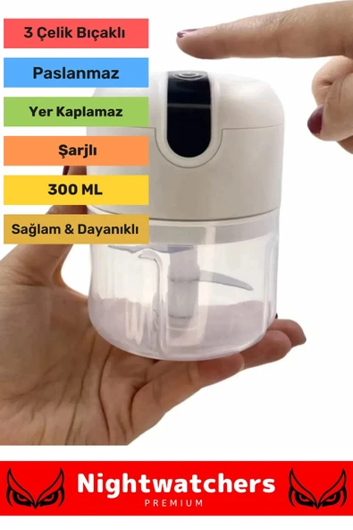 Özel Seri Paslanmaz 3 Bıçaklı Kolay Hızlı Sebze Meyve Sarımsak Pratik Sarjlı Mini El Rondosu 250 ml - 2