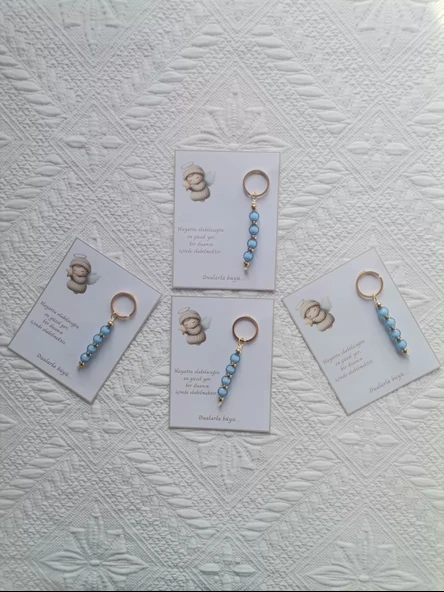 24 Adet Mavi Anahtarlık Dualarla Büyü Yazılı Hastane,Yeni Doğan, 40 Mevlidi, Dağıtmalık Hediyelik ürün görseli