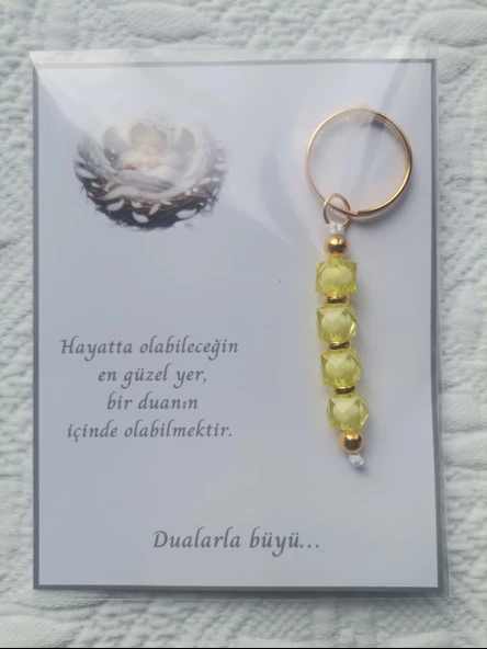 100 Adet Dualarla Büyü Yazılı Hastane,Yeni Doğan, 40 Mevlidi, Dağıtmalık Sarı Anahtarlık Hediyelik - Resim 5