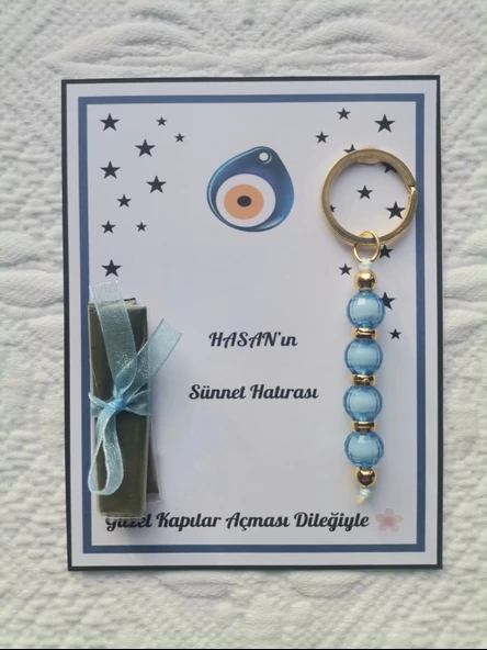 100 Adet Mavi Anahtarlık ve Paketlenmiş Kına Sünnet Mevlidi Düğünü Hatırası Dağıtmalık Hediyelik - Resim 2