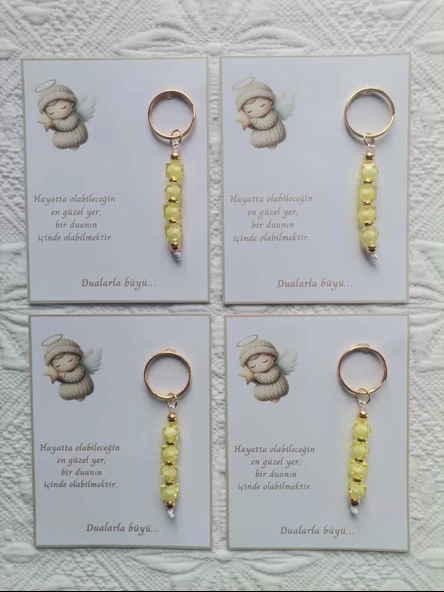 72 Adet Sarı Anahtarlık Dualarla Büyü Yazılı Hastane,Yeni Doğan, 40 Mevlidi, Dağıtmalık Hediyelik - Resim 3