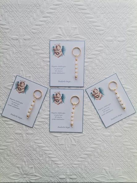 72 Adet Yeni Doğan Hastane ve 40 Mevlidi Bebek Mevlidi Dağıtmalık Beyaz Anahtarlık Hediyelik