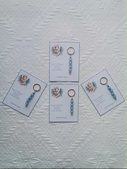 48 Adet Yeni Doğan Hastane ve 40 Mevlidi Bebek Mevlidi Dağıtmalık Mavi Anahtarlık Hediyelik - Resim 6