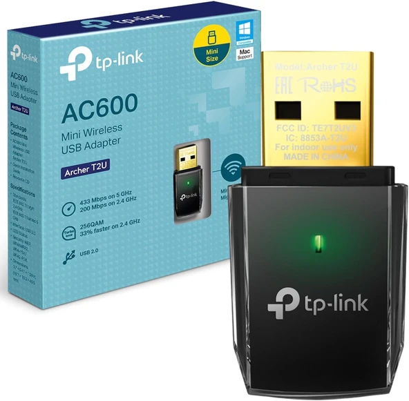 TP-LINK Archer T2U, 600 Mbps Wireless Dual Band AC USB 2.0 Kablosuz Adapter