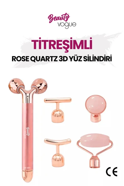 Beauty Vogue Titreşimli ROSE QUARTZ 3D Yüz Silindiri 5 Başlıklı Cilt Bakım Cihazı Profesyonel