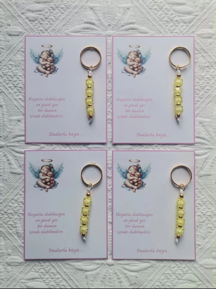 48 Adet Yeni Doğan Hastane ve 40 Mevlidi Bebek Mevlidi Dağıtmalık Sarı Anahtarlık Hediyelik - Resim 3