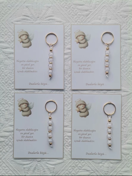 24 Adet Beyaz Anahtarlık Dualarla Büyü Yazılı Hastane,Yeni Doğan, 40 Mevlidi, Dağıtmalık Hediyelik - Resim 3