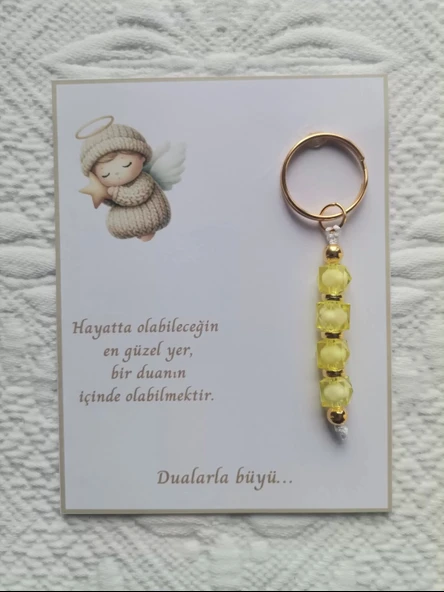 24 Adet Sarı Anahtarlık Dualarla Büyü Yazılı Hastane,Yeni Doğan, 40 Mevlidi, Dağıtmalık Hediyelik - 2