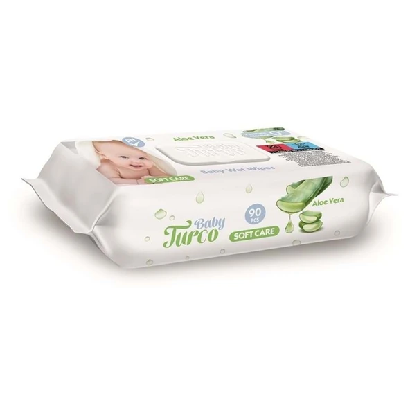 Baby Turco Islak Havlu Mendil Soft Care Aloe Vera 90 Yaprak Tekli Pk Plastik Kapaklı ürün görseli 1