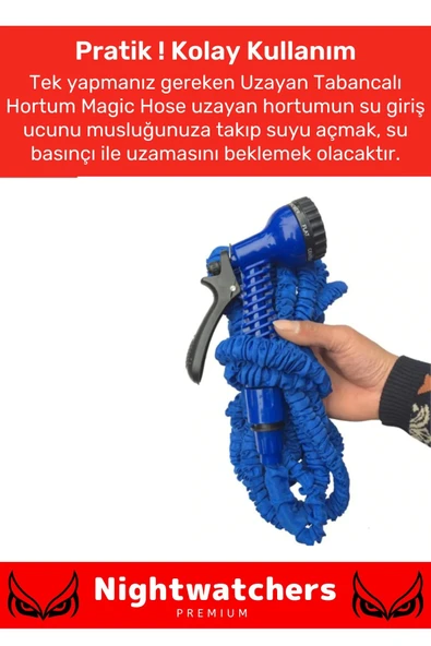 Premium Seri Dolaşmaz Kırılmaz 7 Kademeli Uzayan Bahçe Sulama Araç Yıkama Tabancalı 30 Metre Hortum - 5