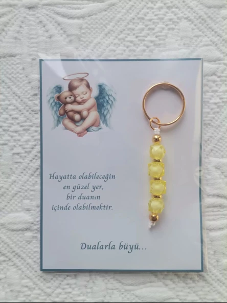 72 Adet Yeni Doğan Hastane ve 40 Mevlidi Bebek Mevlidi Dağıtmalık Sarı Anahtarlık Hediyelik - 5