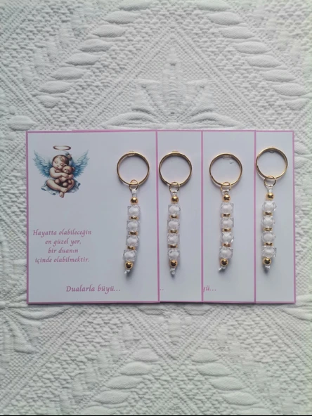 24 Adet Yeni Doğan Hastane ve 40 Mevlidi Bebek Mevlidi Dağıtmalık Beyaz Anahtarlık Hediyelik - Resim 4