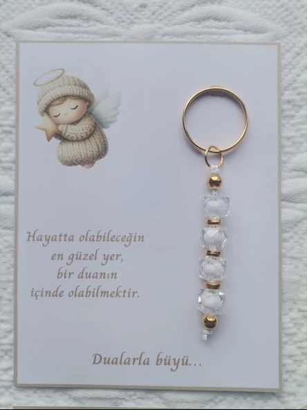 24 Adet Beyaz Anahtarlık Dualarla Büyü Yazılı Hastane,Yeni Doğan, 40 Mevlidi, Dağıtmalık Hediyelik - Resim 2