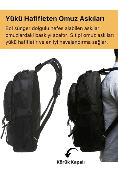 Ortopedik Su Geçirmez Konfor Modeli Fermuarlı Büyük Boy Çok Gözlü Bölmeli Kamp Outdoor Sırt Çantası - 4
