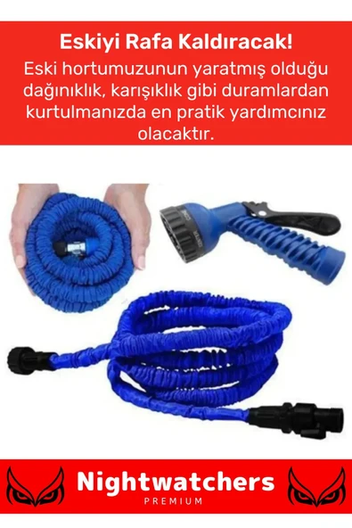 Premium Seri Dolaşmaz Kırılmaz 7 Kademeli Uzayan Bahçe Sulama Araç Yıkama Tabancalı 15 Metre Hortum - 3