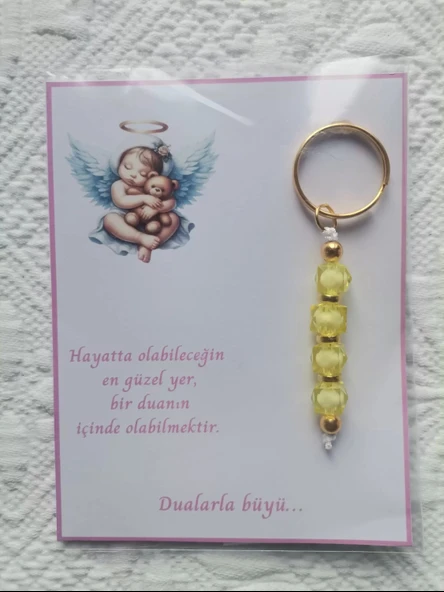 72 Adet Yeni Doğan Hastane ve 40 Mevlidi Bebek Mevlidi Dağıtmalık Sarı Anahtarlık Hediyelik - 5