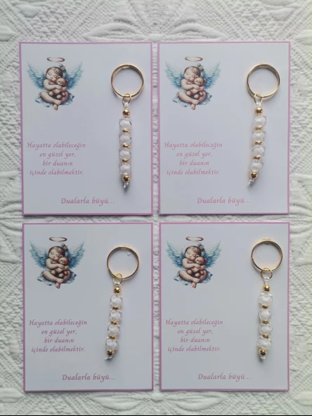 72 Adet Yeni Doğan Hastane ve 40 Mevlidi Bebek Mevlidi Dağıtmalık Beyaz Anahtarlık Hediyelik - 3