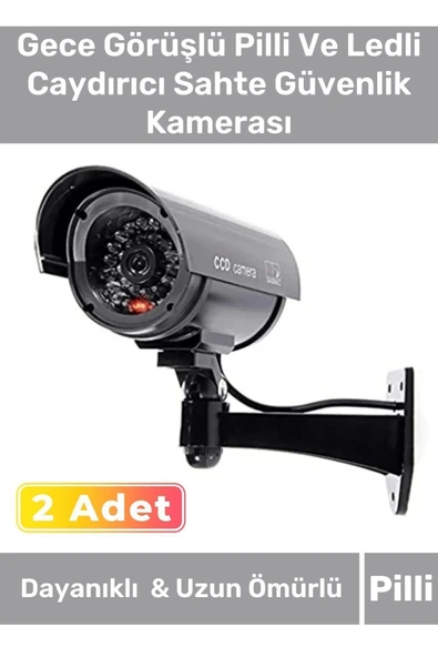 Lüks Ev Apartman Bahçe İş Yeri Gece Görüşlü Pilli Ledli Caydırıcı Oyuncak Güvenlik Kamerası 2'li Set