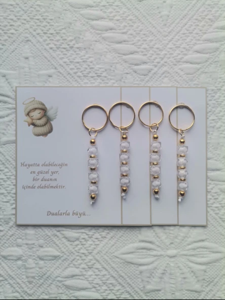 72 Adet Beyaz Anahtarlık Dualarla Büyü Yazılı Hastane,Yeni Doğan, 40 Mevlidi, Dağıtmalık Hediyelik - 4