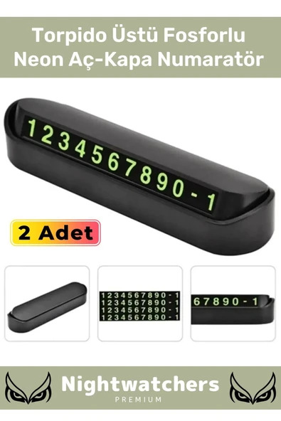 Lüks Araç Içi Telefon Numarası Oto Cam Kartı Torpido Üstü Fosforlu Neon Aç-Kapa Numaratör 2 Adet