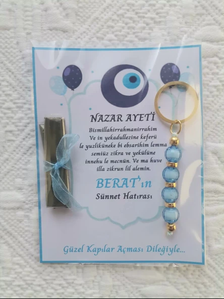72 Adet Nazar Ayeti Mavi Anahtarlık ve Paketlenmiş Kına Sünnet Hatırası Dağıtmalık Hediyelik - 4