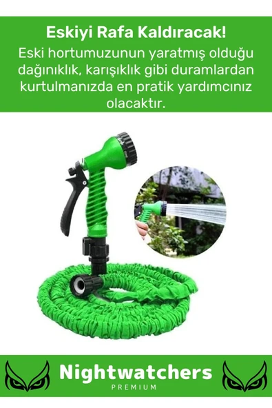 Premium Seri Dolaşmaz Kırılmaz 7 Kademeli Uzayan Bahçe Sulama Araç Yıkama Tabancalı 30 Metre Hortum