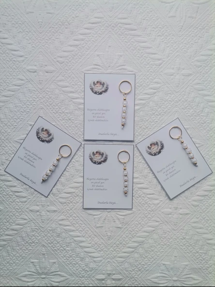 24 Adet Dualarla Büyü Yazılı Hastane,Yeni Doğan, 40 Mevlidi, Dağıtmalık Beyaz Anahtarlık Hediyelik ürün görseli