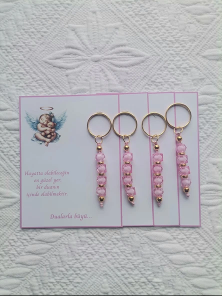 72 Adet Yeni Doğan Hastane ve 40 Mevlidi Bebek Mevlidi Dağıtmalık Pembe Anahtarlık Hediyelik - 5