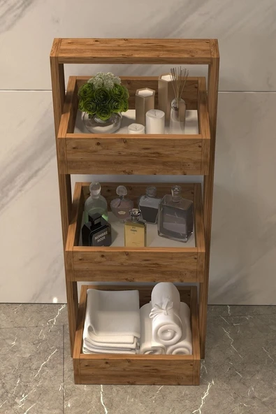 KUZELA  Ahşap Çok Amaçlı Banyo Havluluk Raf Düzenleyici.