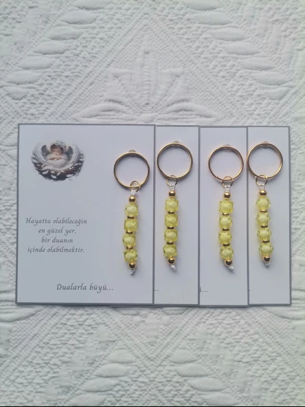 100 Adet Dualarla Büyü Yazılı Hastane,Yeni Doğan, 40 Mevlidi, Dağıtmalık Sarı Anahtarlık Hediyelik - Resim 4