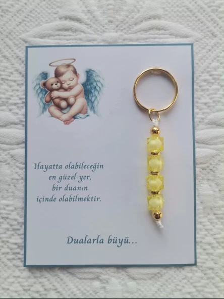 72 Adet Yeni Doğan Hastane ve 40 Mevlidi Bebek Mevlidi Dağıtmalık Sarı Anahtarlık Hediyelik - 2
