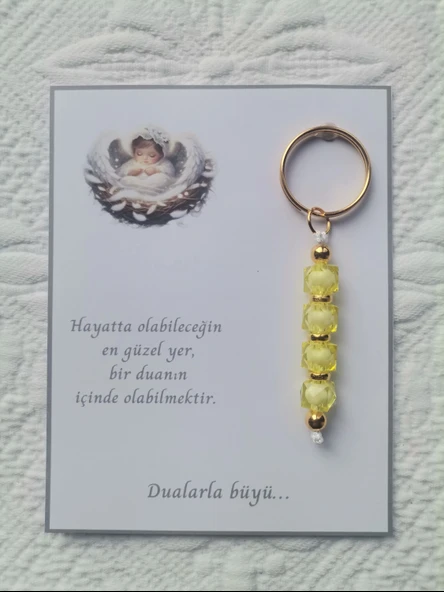 48 Adet Dualarla Büyü Yazılı Hastane,Yeni Doğan, 40 Mevlidi, Dağıtmalık Sarı Anahtarlık Hediyelik - 2