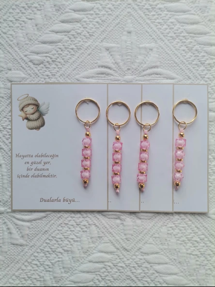 100 Adet Pembe Anahtarlık Dualarla Büyü Yazılı Hastane,Yeni Doğan, 40 Mevlidi, Dağıtmalık Hediyelik - Resim 4